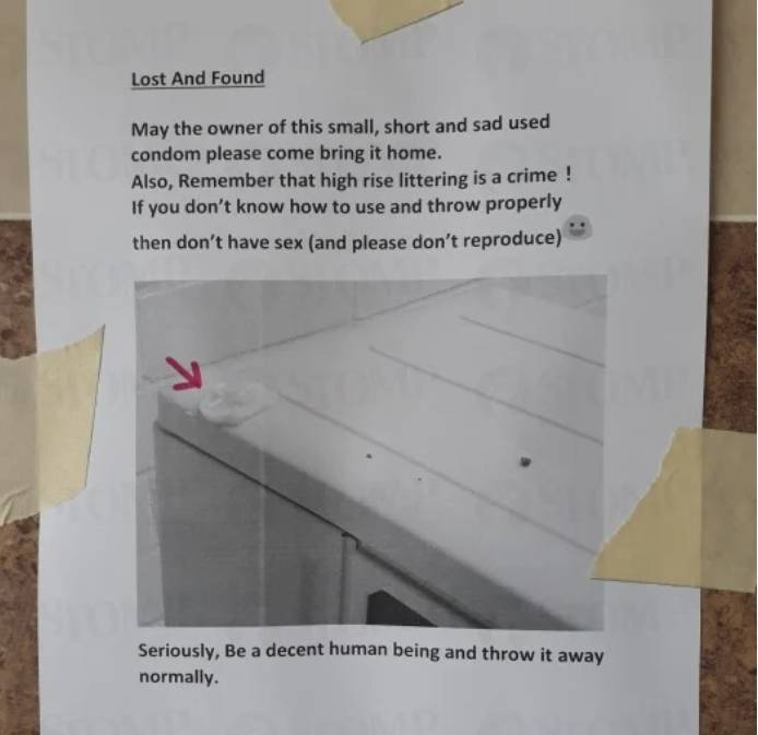 “今天,我又在組屋樓梯間,發現保險套和紙巾了...”