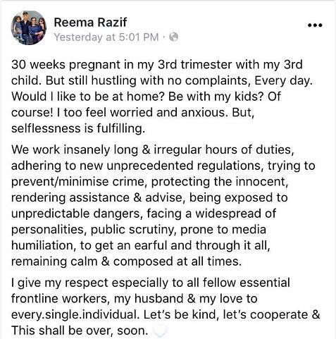 新加坡警姐怀孕30周，阻断期坚持工作