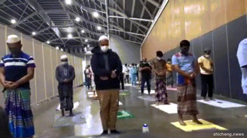 新加坡隔离中的穆斯林民工在斋月期间祈祷
