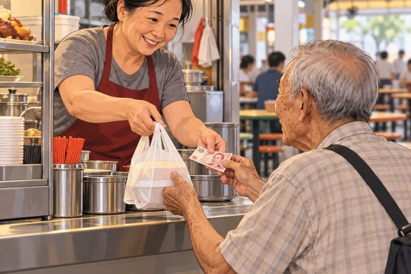新加坡熟食摊贩每周为老人提供免费餐食和5新元