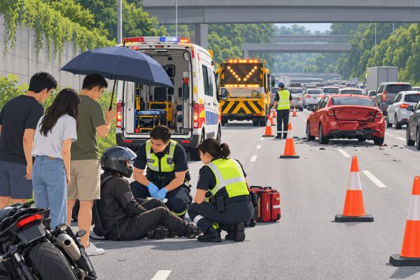 骑士与汽车在SLE相撞受伤送院，协助警方调查